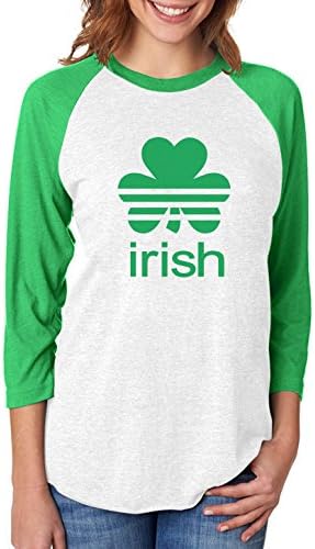 Tstars ST. Patrick's Day Shamrock Clover - Irish 3/4 Women Sleeve Baseball Jersey Shirt X-Large Green/White