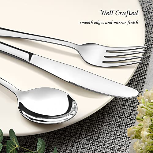 E-far Flatware Set of 24, Stainless Steel Silverware Cutlery Set for 4, Dinner Eating Utensils Include Soup Spoons Salad Forks Steaks Knives, Simple Design & Mirror Finish, Dishwasher Safe