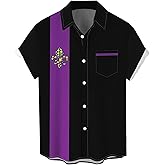 Purple Mardi Gras Shirt for Men Button Down Short Sleeve Hawaiian Shirts
