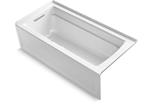 Kohler K-1948-LA-0 Archer ExoCrylic 66 by 32-Inch Three-Side Integral Flange Bath with Apron and Left-Hand Drain, White, 60 Or More Gallons
