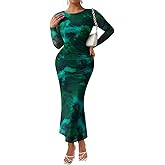 RITERA Plus Size Dresses for Curvy Women Mock Neck Long Sleeve Bodycon Ruched Maxi Fall Dress Cocktail Party Dress XL-5XL