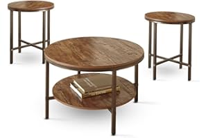 Steve Silver Sedona 3-Piece Round Wood and Metal Coffee Table Set in Brown