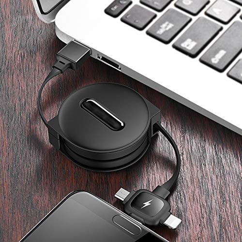 CACT CactusAngui 3-in-1 Charging Cable1.5m Telescopic Micro USB Type-C Data Sync for Android iOS Black