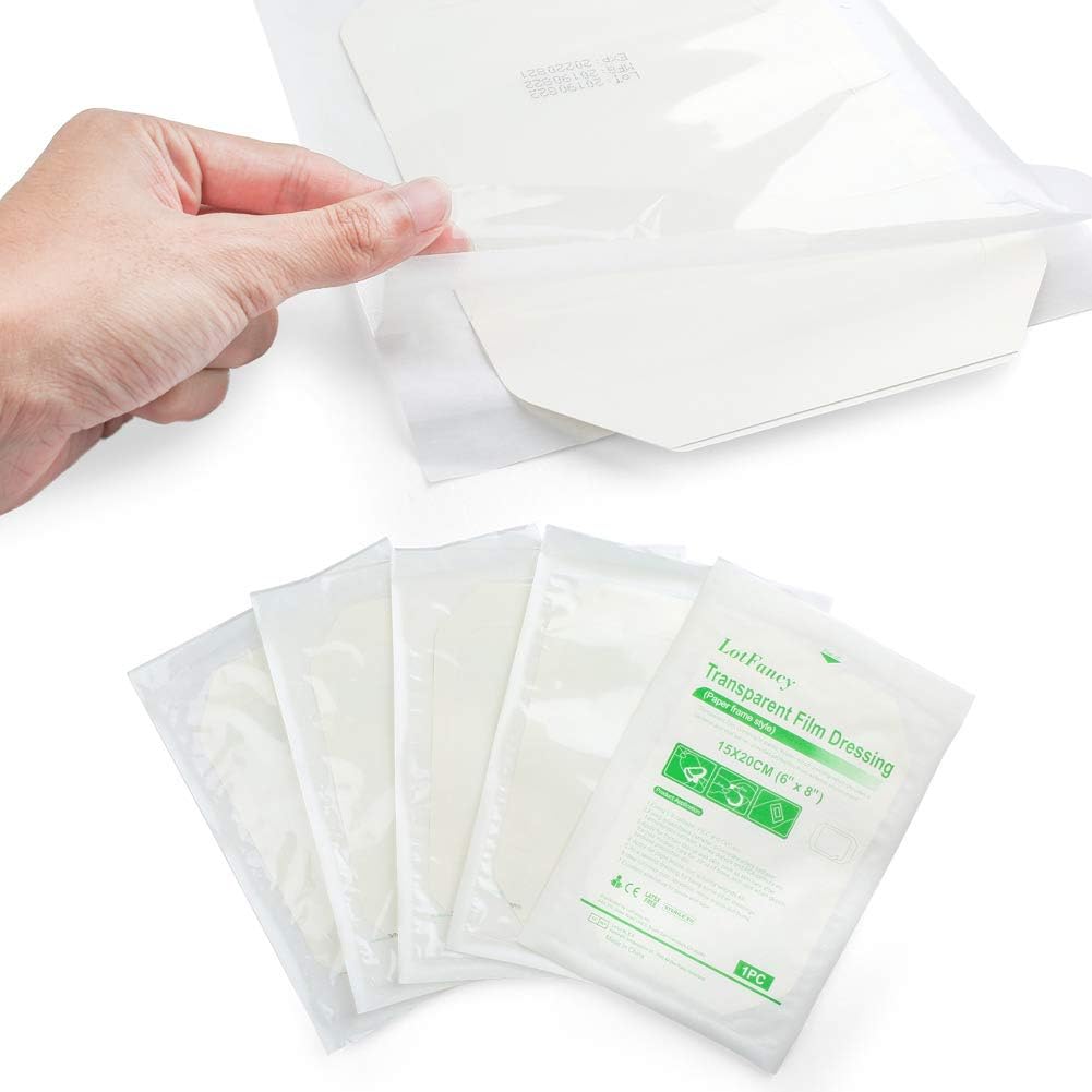 18 PCS Transparent Film Dressing 6x8 inch, Sterile, Waterproof Adhesive Wound Cover Bandage Tape, Film Dressing for Post Surgical, Scar Therapy, Medical Supplies, Tattoo Dressings, Pack of 18: Health & Personal Care