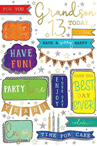 Card 13 Today Grandson 13th Quotes & Banners Design Happy Birthday Lovely Verse