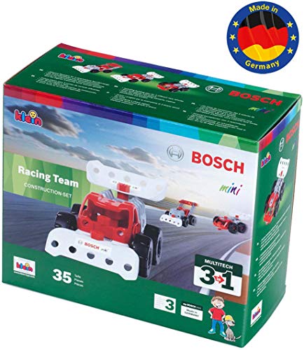 Theo Klein 8793 Bosch 3 in 1: Konstruktions-Set Racing Team | Zum BAU verschiedener Rennfahrzeuge I Inklusive Baupläne für 3 Modelle I Spielzeug für Kinder ab 3 Jahren