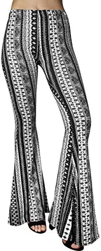 Daisy Del Sol High Waist Gypsy Comfy Yoga Ethnic Tribal Stretch 70s Bell Bottom Flare Pants (Small, Black/White)