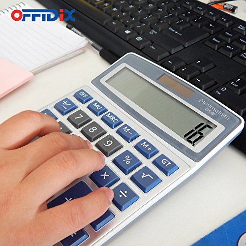 OFFIDIX Desk Calculators Office Desktop Calculator,Solar and Battery Dual Power Electronic Calculator Portable 12 Digit Large LCD Display Calculator Handheld Calculator (Light Blue) - Thumbnail 5