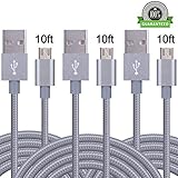 Amoner 3Pack 10ft Nylon Braided High Speed USB 2.0 A Male to Micro USB Male Cable, Data Sync Cable Cord For Android, Samsung, HTC, Motorola, Blackberry Smartphones and Tablets (Gray)
