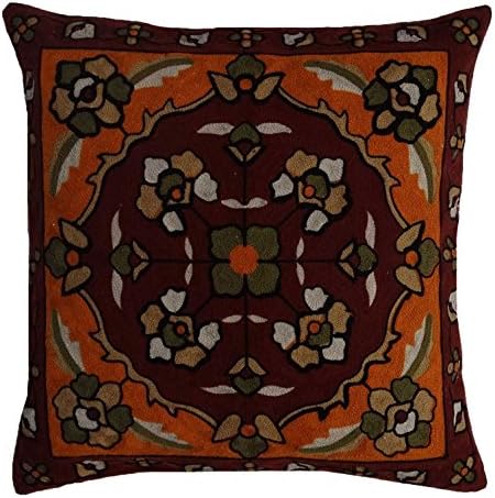 My Craft Palace Brown 16"x16" Handmade Suznai Coutch Pillow Cover