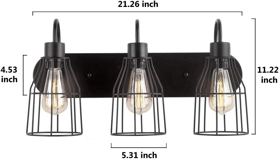 ZZ Joakoah 3-Light Bathroom Vanity Light, Industrial Metal Cage Wall Sconce Vintage Wall Lamp Light Fixture for Bathroom Kitchen Living Room Vanity Hallway. - - 