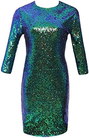 TowerTree Women's Sparkle Glitter Sequin 3/4 Sleeve Bodycon Mini Club Wear Dress Vegas
