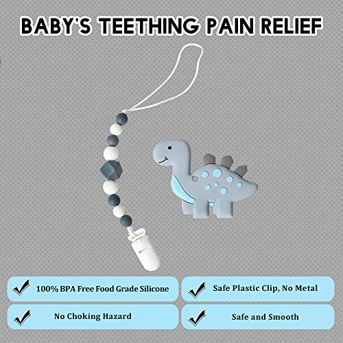 AmazingM Dinosaur Teething Pain Relief Toy with Pacifier Clip