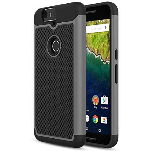 Nexus 6P Case, MoKo [Shock Absorption] Slim Dual Layer Protective Case with Soft Silicone Bumper and Rigid PC Back Cover for Google Nexus 6P 5.7 Inch (2015) - Gray (NOT FIT Nexus 6 2014 Version)