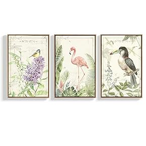 Framed Canvas Wall Art for Living Room, Bedroom Bird Illustration VIII Canvas Prints for Home Decoration Ready to Hang - 16"x24"x3 Panels