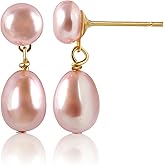Pearl Earrings For Women:Dainty Hypoallergenic 18K Real Gold Plated AAA+ Cultured Freshwater Pearl Dangle Wedding Earrings Bridal Fasion Jewelry Gifts