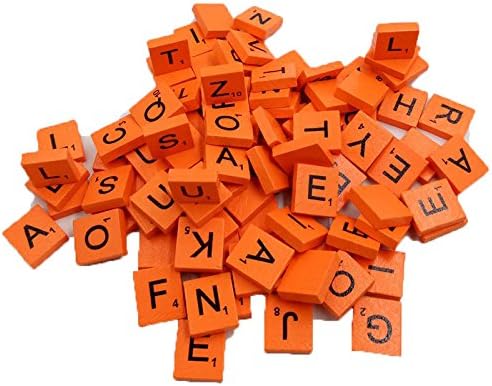 123Loop 100PCS Wooden Alphabets Scrabble Tiles Set 100 Wooden Scrabble Tiles Black Letters Numbers for Crafts Wood Alphabets (Orange)