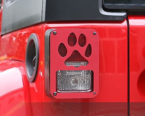 KUJOOY Pair Aluminum Alloy Paw Print Tail Light Guard Cover Rear Lamp Cover Trim for Jeep Wrangle (Red)