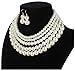 Shineland Elegant 5 Layer Strand Faux Pearl Cluster Collar Bib Choker Necklace And Earrings Suit (White)
