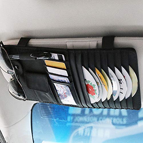 idain PU Leather Car Sun Visor CD Holder Organizer Case Storage Clip,Pen Glasses CD Card Holder Storage Pouch, Black - Thumbnail 5