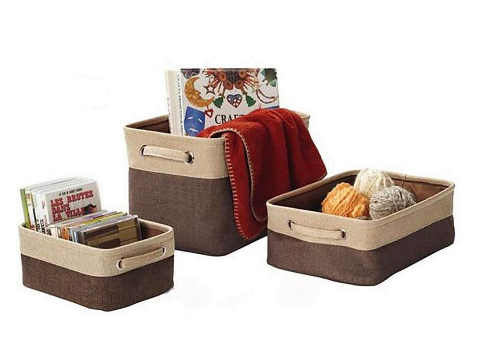 Ieoyoubei Canvas Fabric Collapsible Cube Bin Set with Handles Storage