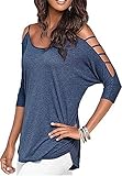 KaKing Women Casual Loose Cut out Shoulder Tee Shirt Tops Club Blouse
