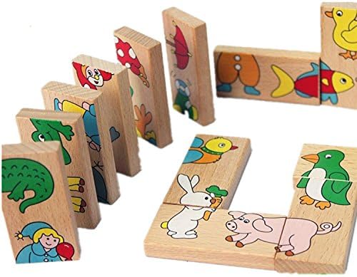 Animal Domino Puzzle Soft Montessori Wooden Toy Set Environmental Protection Paint Educational Toys Baby Gift