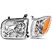 AUTOSAVER88 Headlight Assembly Compatible with 2005-2006 Tundra / 2005-2007 Sequoia Headlamp Replacement Driver and Passenger Side Chrome Housing Amber Reflector Clear Lens