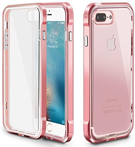 ACCBTECH Detachable Metallic Series PC Frame iPhone 7 plus Case Minimalism Electroplate Hybrid 2 in 1 Shock Absorption Full Body Flexible TPU Bumper Case for Apple iPhone 7 plus - Rose Gold