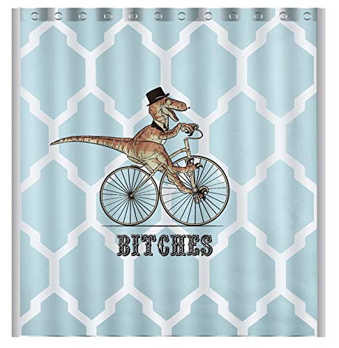 Vandarllin Custom Dinosaur Bicycle Geometric Pattern Waterproof Shower Curtain Bathroom Decor, 72" x 72"