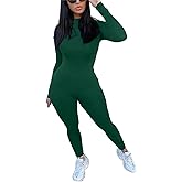 ECHOINE Long Sleeve Jumpsuit For Women Sexy Round Neck Back Zipper Bodycon Long Romper Clubwear