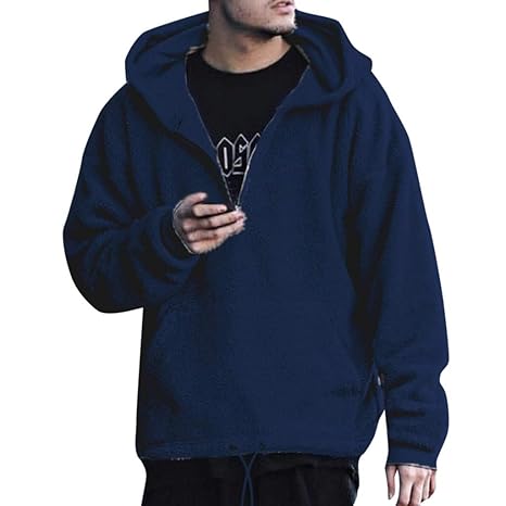 Xmiral Herren Kapuzenpullover Herbst Winter Lässig Lose Reißverschlusskragen Plüsch Kapuzenoberteile