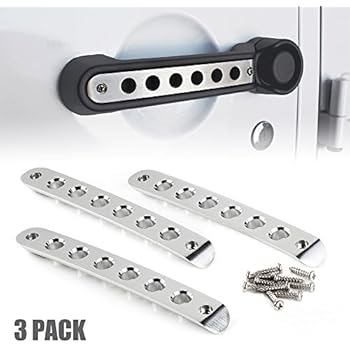 Xprite 3 Pcs/Sets Brushed Aluminum Door Grab Handle Inserts Cover Trim for 2007-2018 Jeep Wrangler JK 2 Door - Silver
