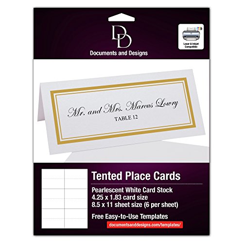 Documents and Designs Double Line Border Easy Print Place Cards, Pearl White, Gold, Set of 150 (38 Sheets)