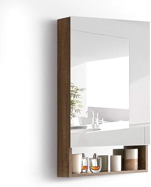 Bathroom Single Door Mirror Cabinet Wall Mirror Cabinet With Door Solid Wood Balcony Medicine Cabinet Waterproof Color Wood Size 50 80 13 5cm Amazon Ca Home Kitchen