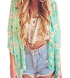 LookbookStore Women's 3/4 Sleeves Floral Print Open Front Kimono Cardigan Blouses