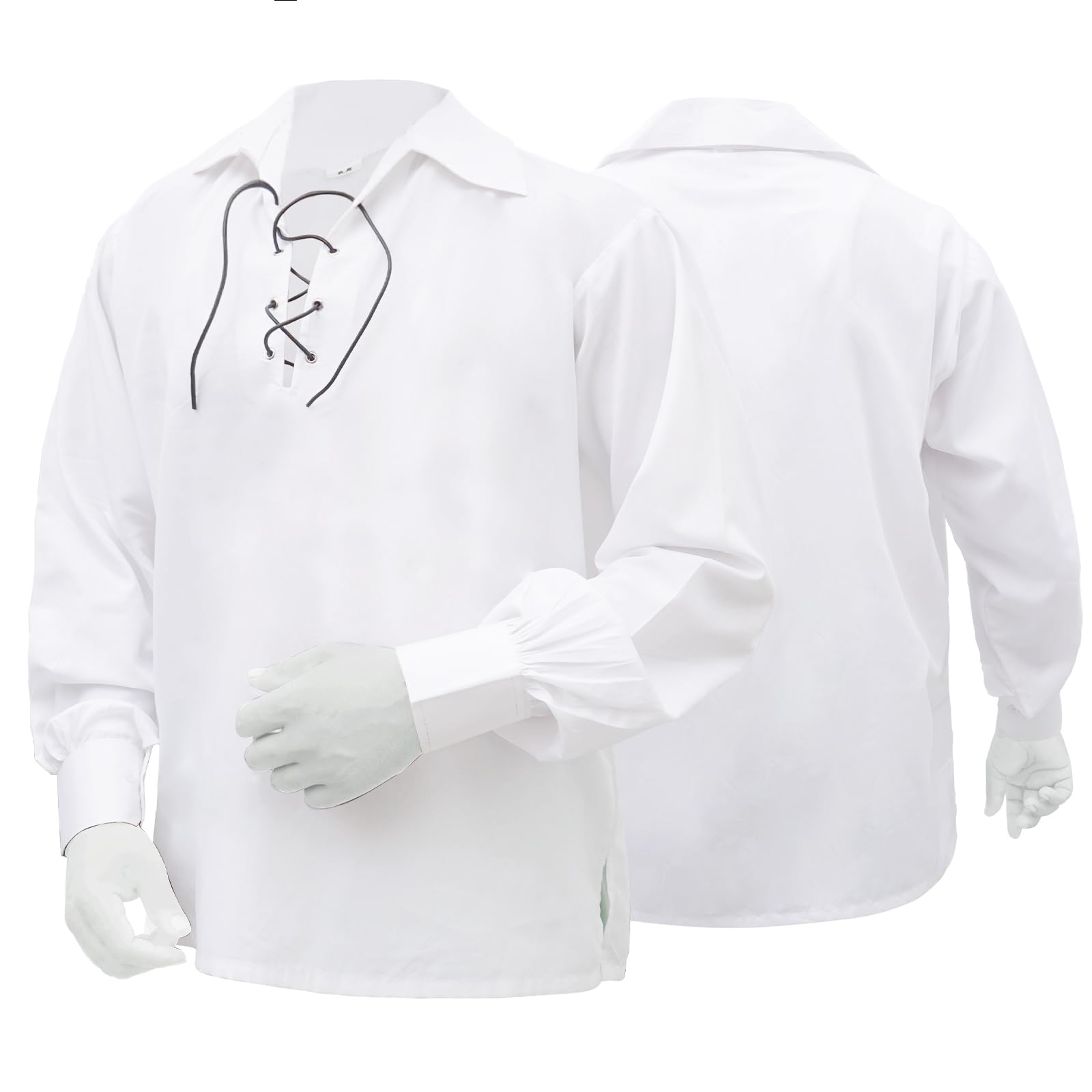 Jacobite Ghillie Shirt for Men – Traditional Scottish Kilt Shirt, Renaissance Pirate Costume Top, Medieval Highland Wear (White, 5X-Large)