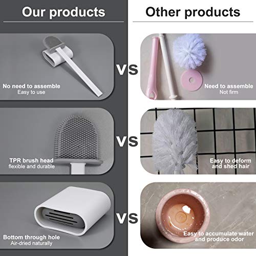 WERFORU Toilettenbürste, praktischer TPR-Bürstenkopf WC Bürste, Keine Tote Ecke Klobürste, Toilettenreinigungsbürste mit Sockel, kein Halter, 1 Stück, weiß