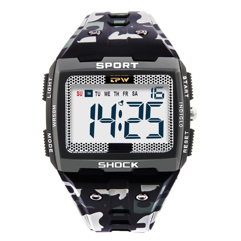 Omana Men’s Sports Watch – Digital Outdoor Watch for Men, 5ATM Waterproof, Large Bold Display, Comfortable Strap for Training & Daily Use (Military Camouflage)