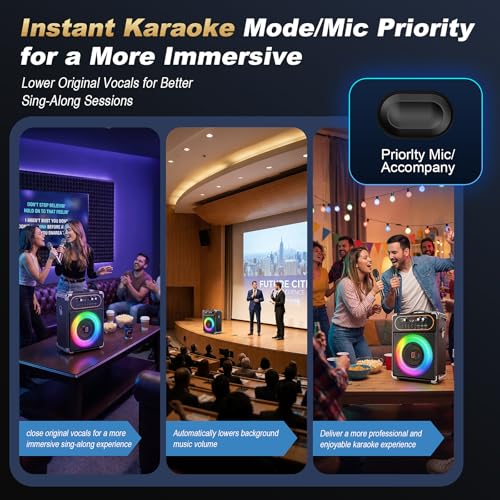 HWWR Karaoke Portable Bluetooth 5.3 Speaker with 2 Wireless Microphones for Adults, PA System with Echo Adjustment, Support TWS/TF Card/USB/AUX/TV Connected for Home Party Stage