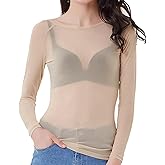 Mesh Tops for Women Long Sleeve Mock Neck Fitted Sexy Top Bodycon Clubwear Sheer Pure Mesh Tops T Shirts