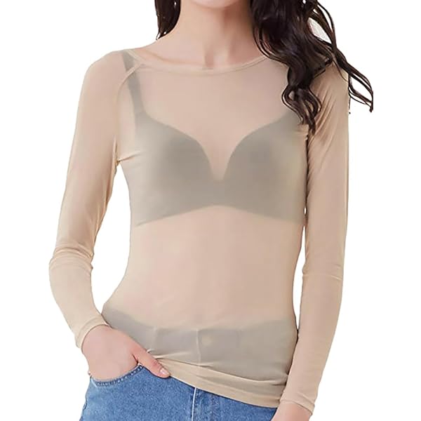 トップス SLIGHT VOGUE Sheer Long Sleeve T-shirt tklpehg Sheer Long Sleeve Tops for Women Casual Hight Neck