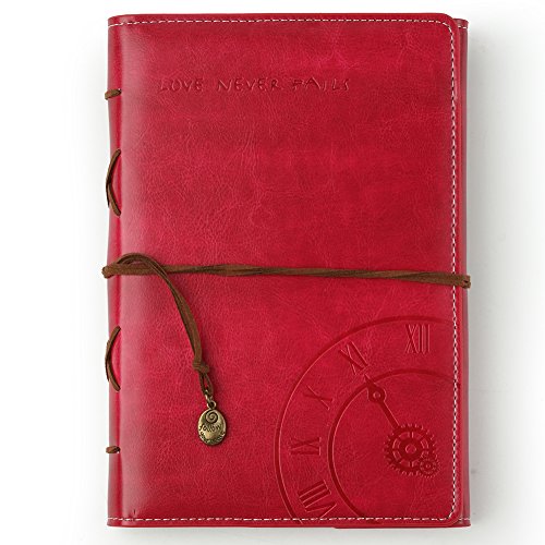 Vintage Faux Leather Bound Journal for Women and Men,Refillable Diary Notebook with Lined Pages,Unique Daily Use Gift by Valery(A5(8.46x5.71), Time-Rosy)