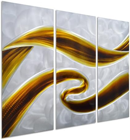 Pure Art Swirls of Color - Abstract Metal Wall Art Decor - Brown 3-Panel Small Design - Hanging Sculpture of 32" x 24"