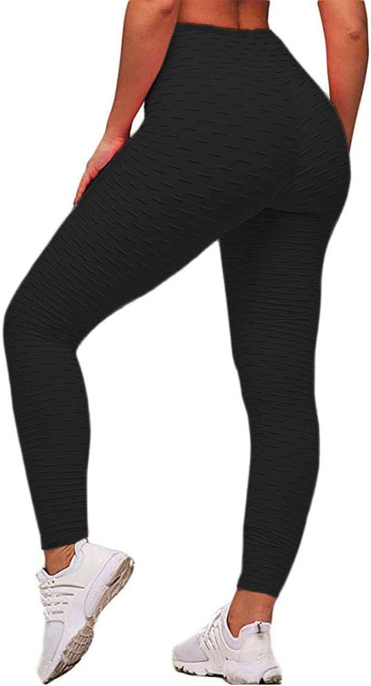 ASNUG High Waist Yoga Pants for Women - Textured Stretchy Skinny Booty Leggings - Tummy Control Workout Ruched Butt Lifting Thights (Black, XL)