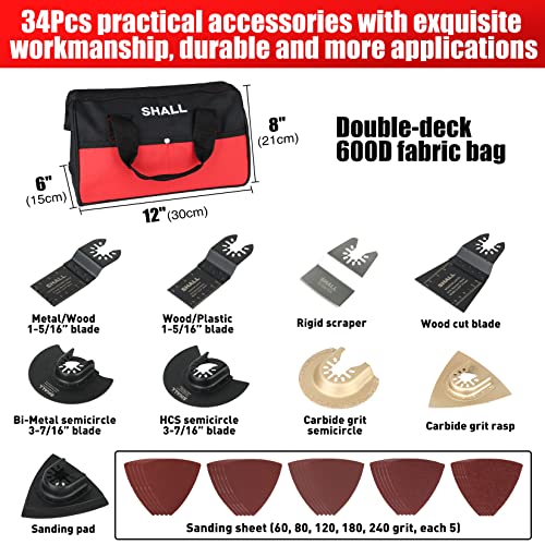 SHALL Oscillating Tool 500W Oscillating Multi-Function Tool Kit with 5° Oscillation Angle, 34 Saw Accessories and Carry Bag