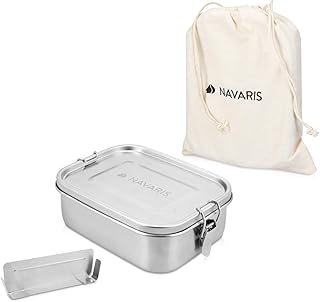 Navaris Brotdose Lunch Box Brotbox aus Edelstahl 800 ml - Vesperdose Box Metall Behälter - auslaufsicher BPA-frei kunststofffrei - spülmaschinenfest