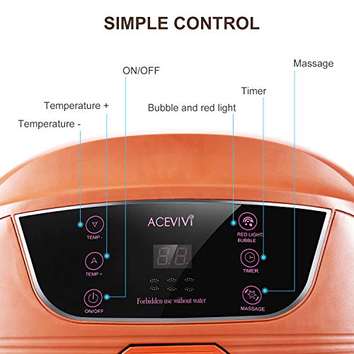 ACEVIVI Foot Spa Bath Massager with Heat and Massage and Bubble Jets, Motorized Shiatsu Massage Ball + Motorized Maize Roller + Rotatable Pedicure Stone, Red Light, Adjustable Time & Temperature,LED