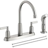 Kitchen Faucet with Sprayer, Brushed Nickel Stainless Steel Kitchen Sink Faucet with Side Sprayer, 3 Hole or 4 Hole Faucet for Kitchen Sink, Commercial RV Laundry Utility Kitchen Faucet KMF023L-1