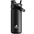 POWCAN 18 oz Insulated Water Bottle with 2-in-1 Straw and Spout Lid, Keep Cold 24H, Leak-Proof, Fits in Car Cup Holder, Stainless Steel Water Bottle for Sports, Travel, and School (Dark Knight)
